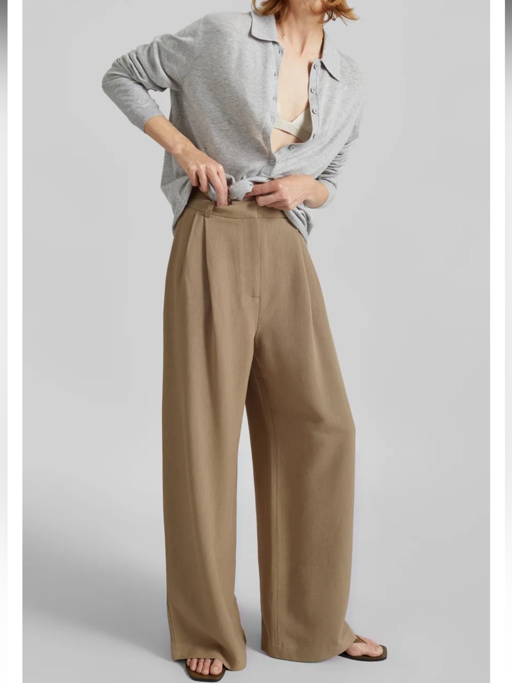 The Frankie Shop Wide-Leg High-Rise Pants in Tan